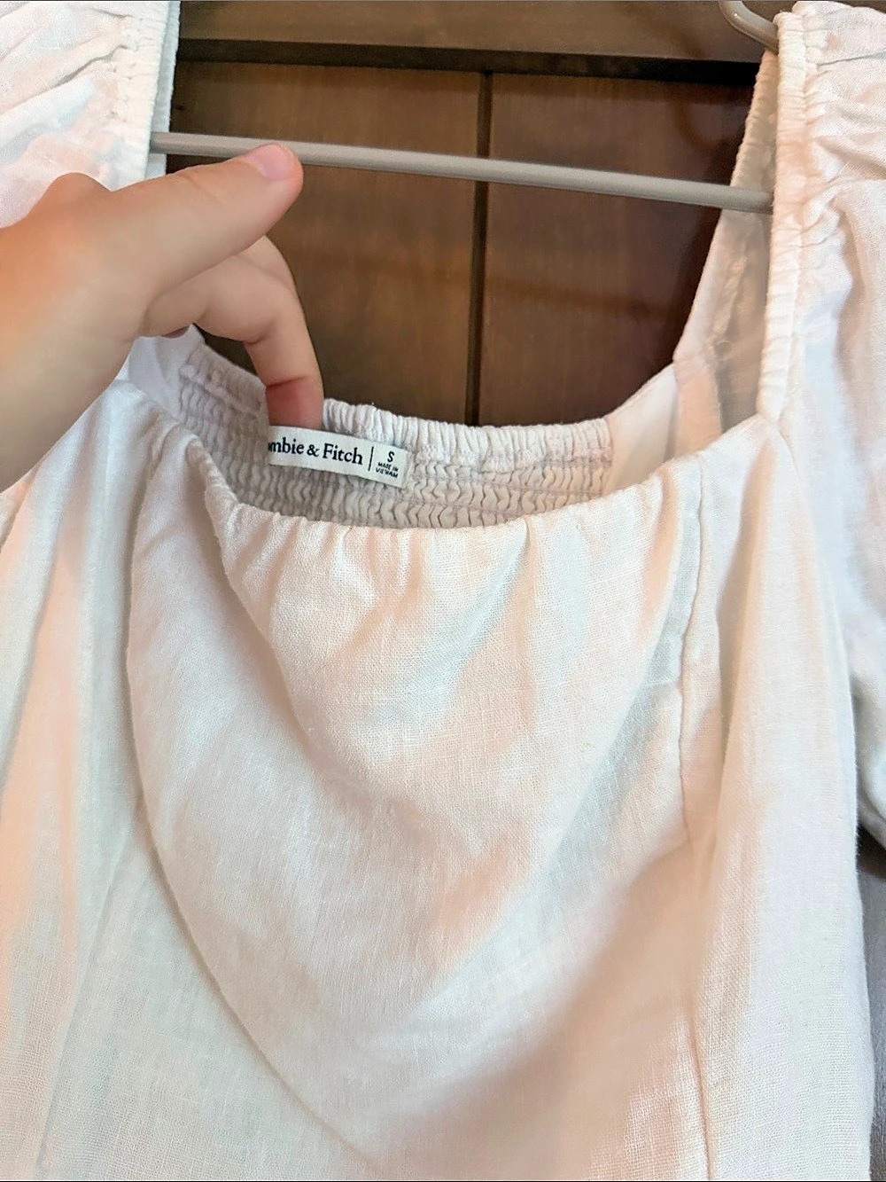 Abercrombie & Fitch Linen-Blend Puff Sleeve Set Top White Small - Picture 4 of 5
